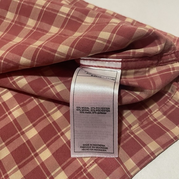 Quiksilver Shirt Mens Size Medium Orange Red Plaid Check Button Up Short Sleeve - Picture 5 of 6